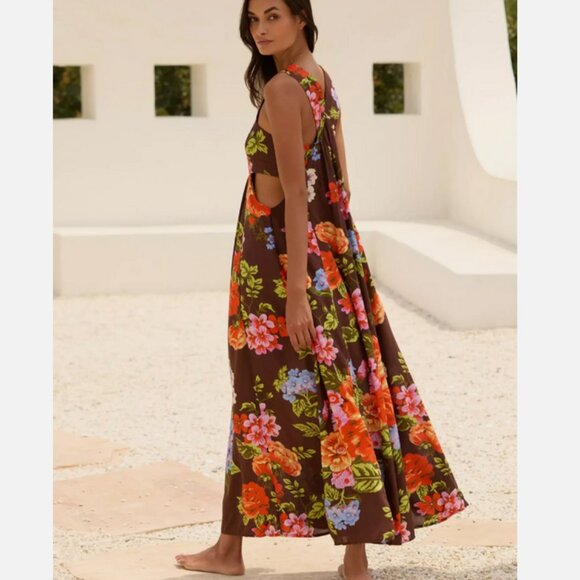 Anthropologie The Piper Bandeau Maxi Dress Brown Floral Size XSP NWT XS P - Picture 3 of 8